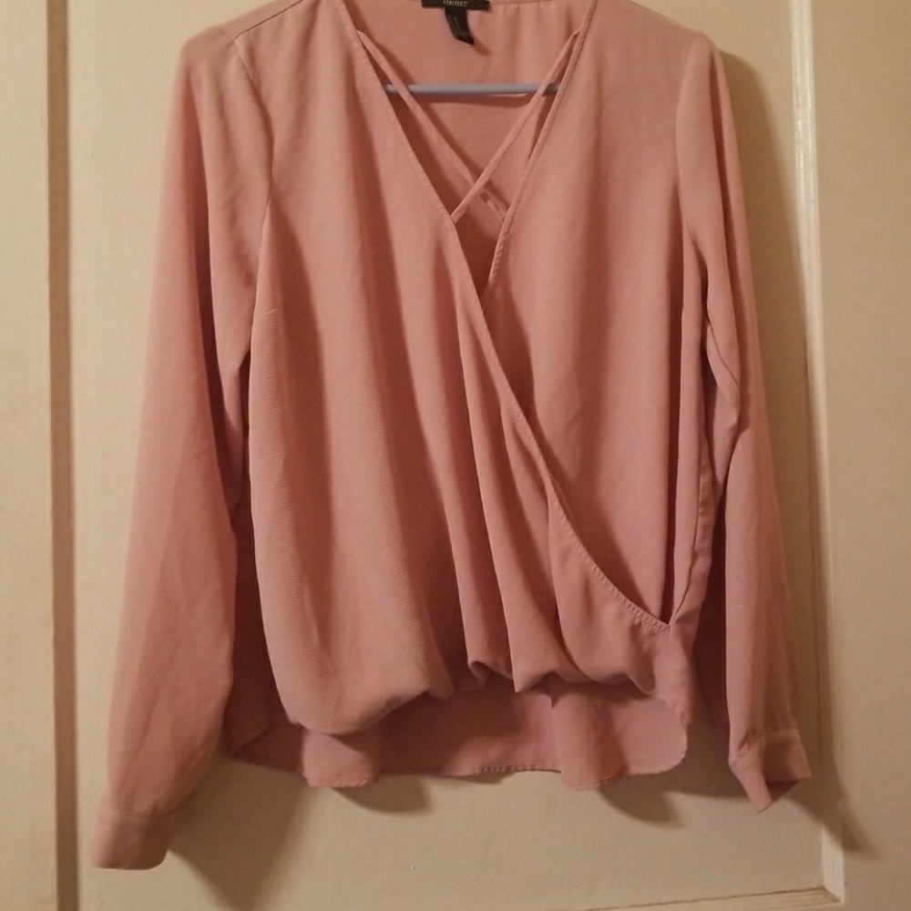 Pink long sleeve crisscross top