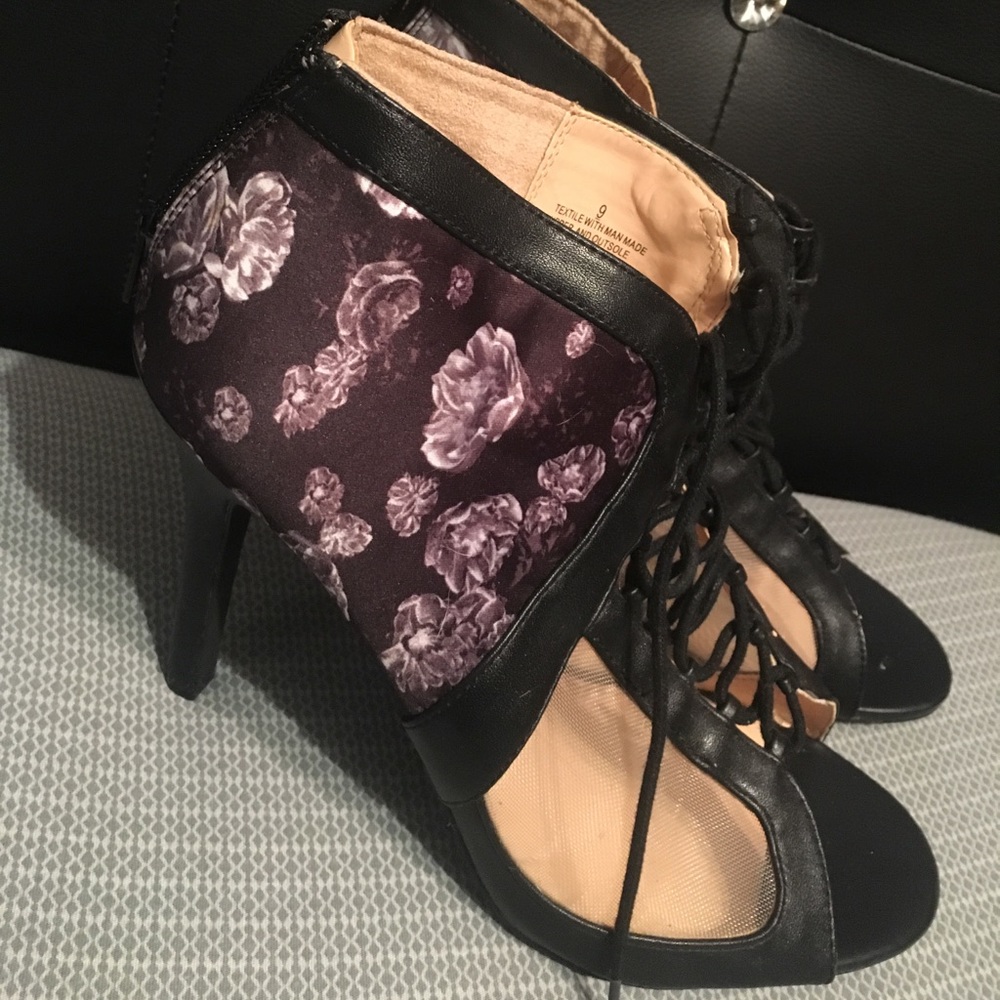 Prabal Gurung Floral/Mesh Lace Up Heels