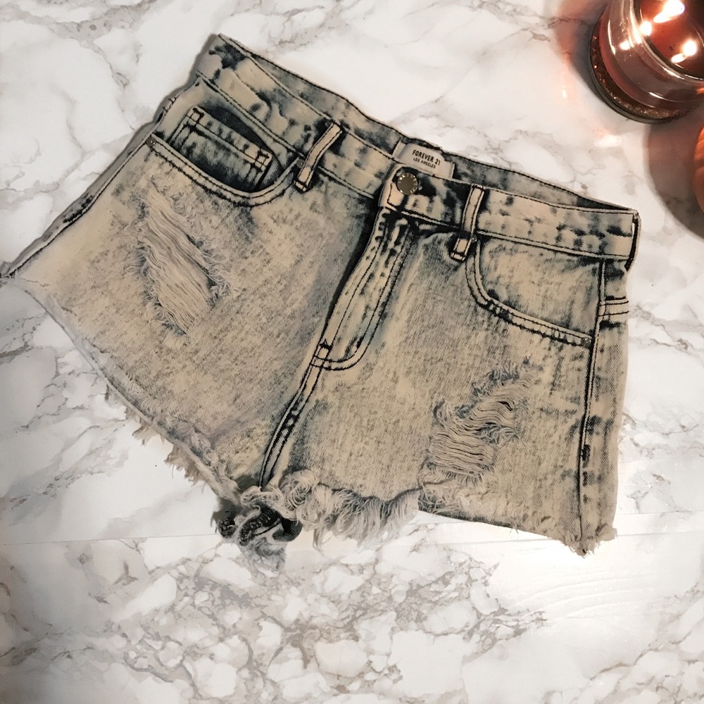 Distressed acid wash shorts