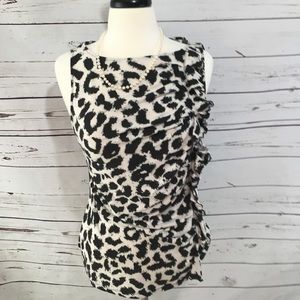 Ann Taylor Black & White Leopard Print  Top Sz LG
