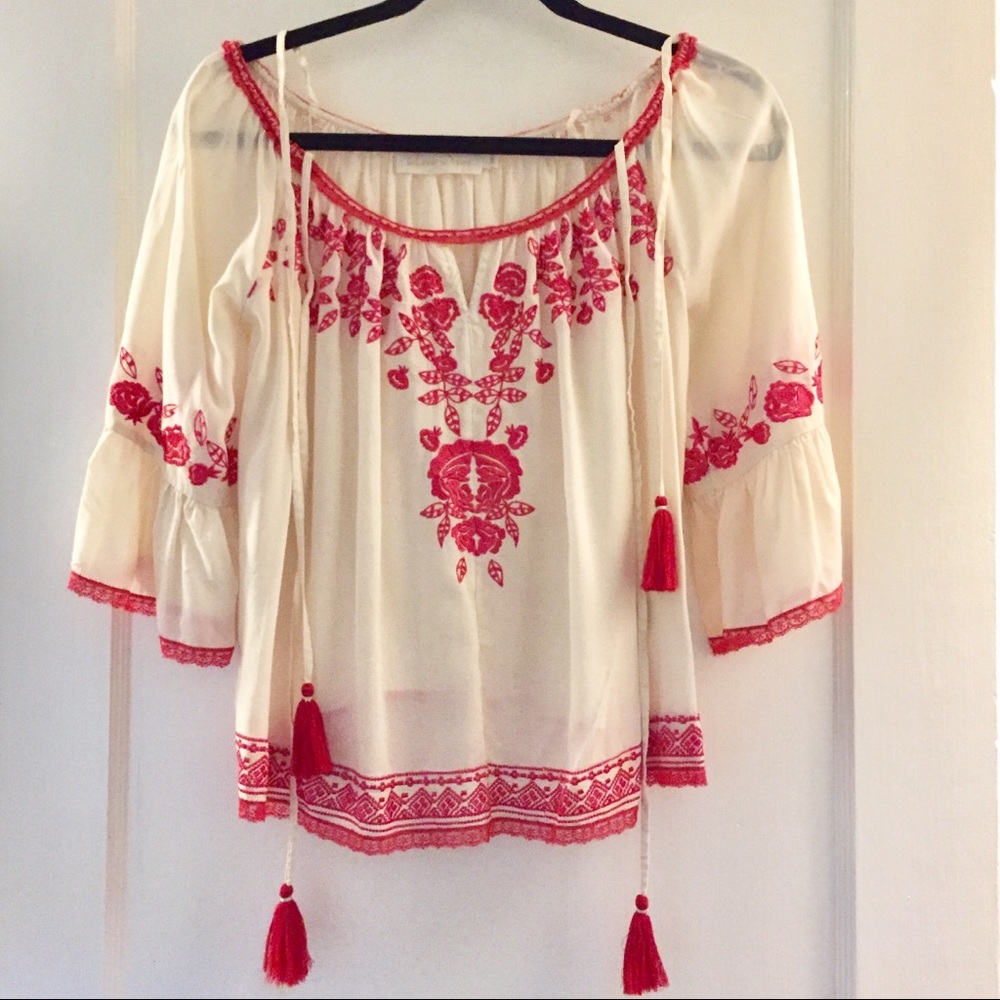 Love Sam Rose Embroidered Off Shoulder Top