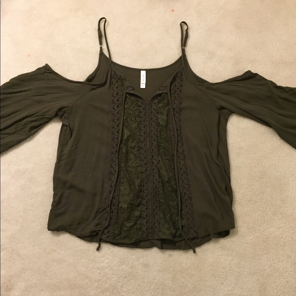 Cold-Shoulder Olive Green Top