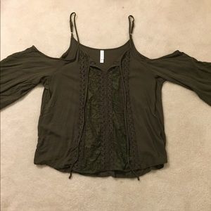 Cold-Shoulder Olive Green Top