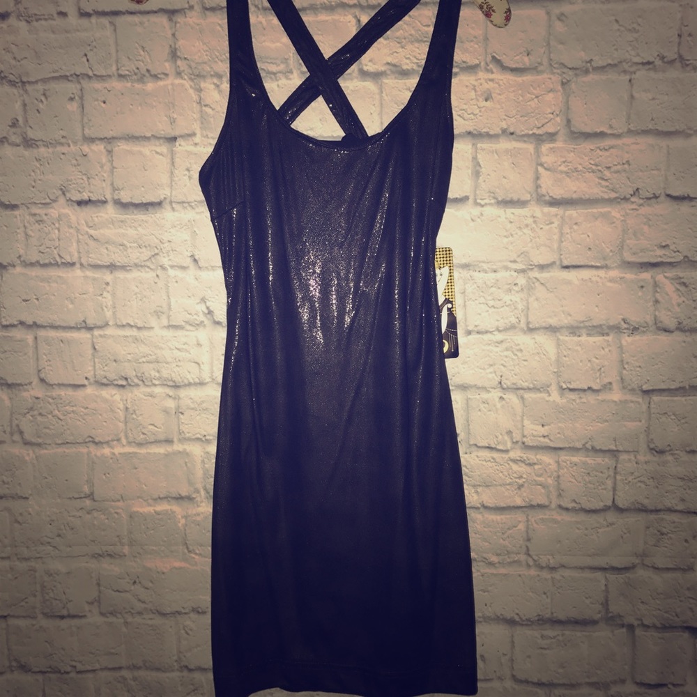 Zara black shimmer bodycon cross back strap dress