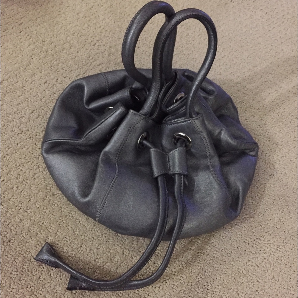 Carlos Falchi genuine leather silver bucket bag