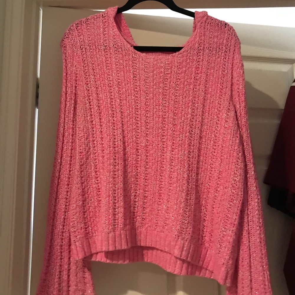 Justice pink knitted hooded sweater. Size 20. GUC