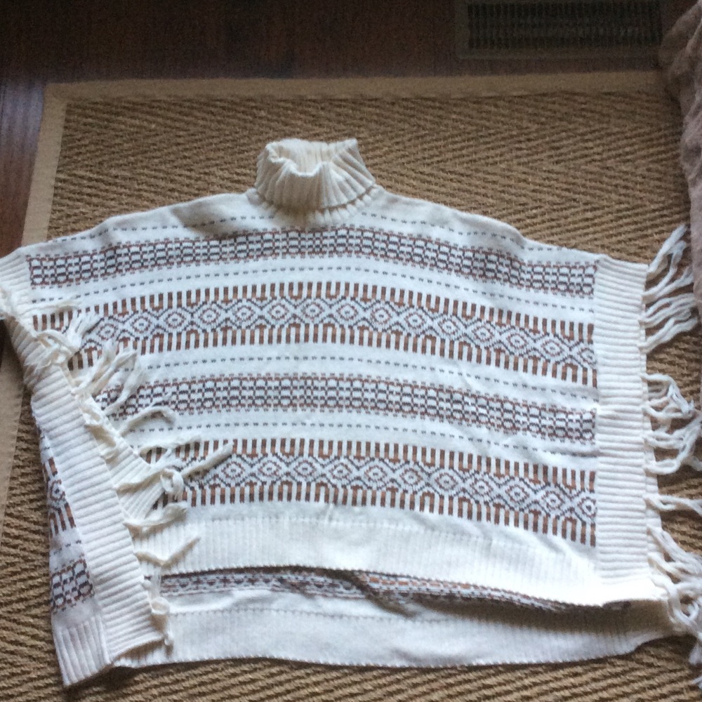 LOGG H&M  turtleneck poncho Aztec fringe