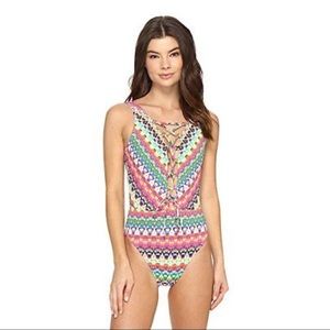 Multi-color plunge one-piece Swimsuit