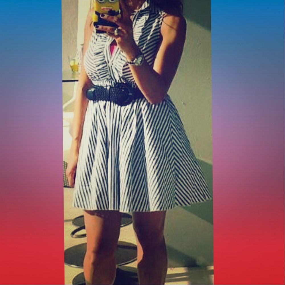 Women Dark Gray and White Mini Cute Flare Dress