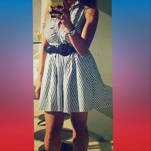 Women Dark Gray and White Mini Cute Flare Dress