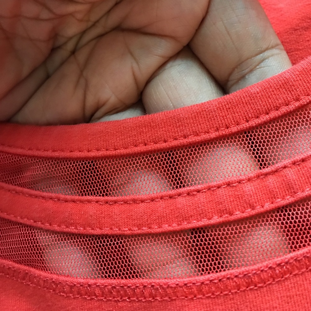 Fall orange shirt w/color mesh detail