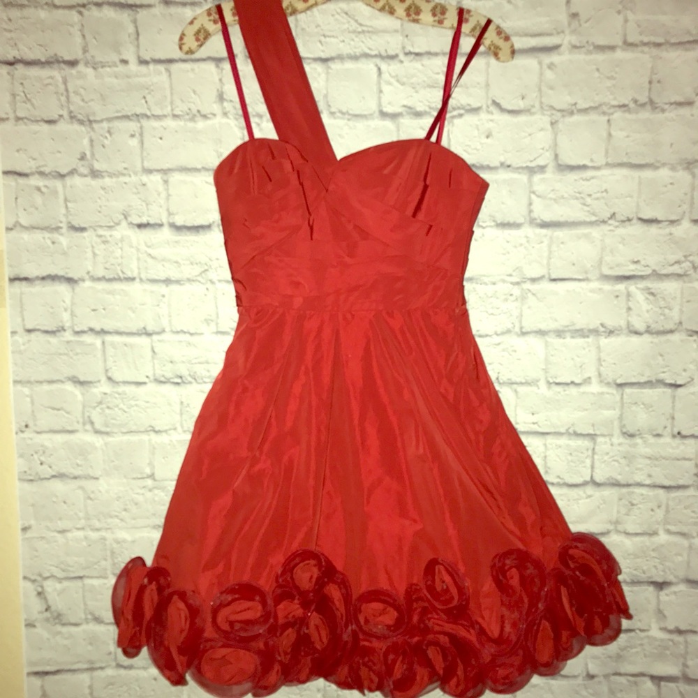 BCBG Maxazria one shoulder red rose dress