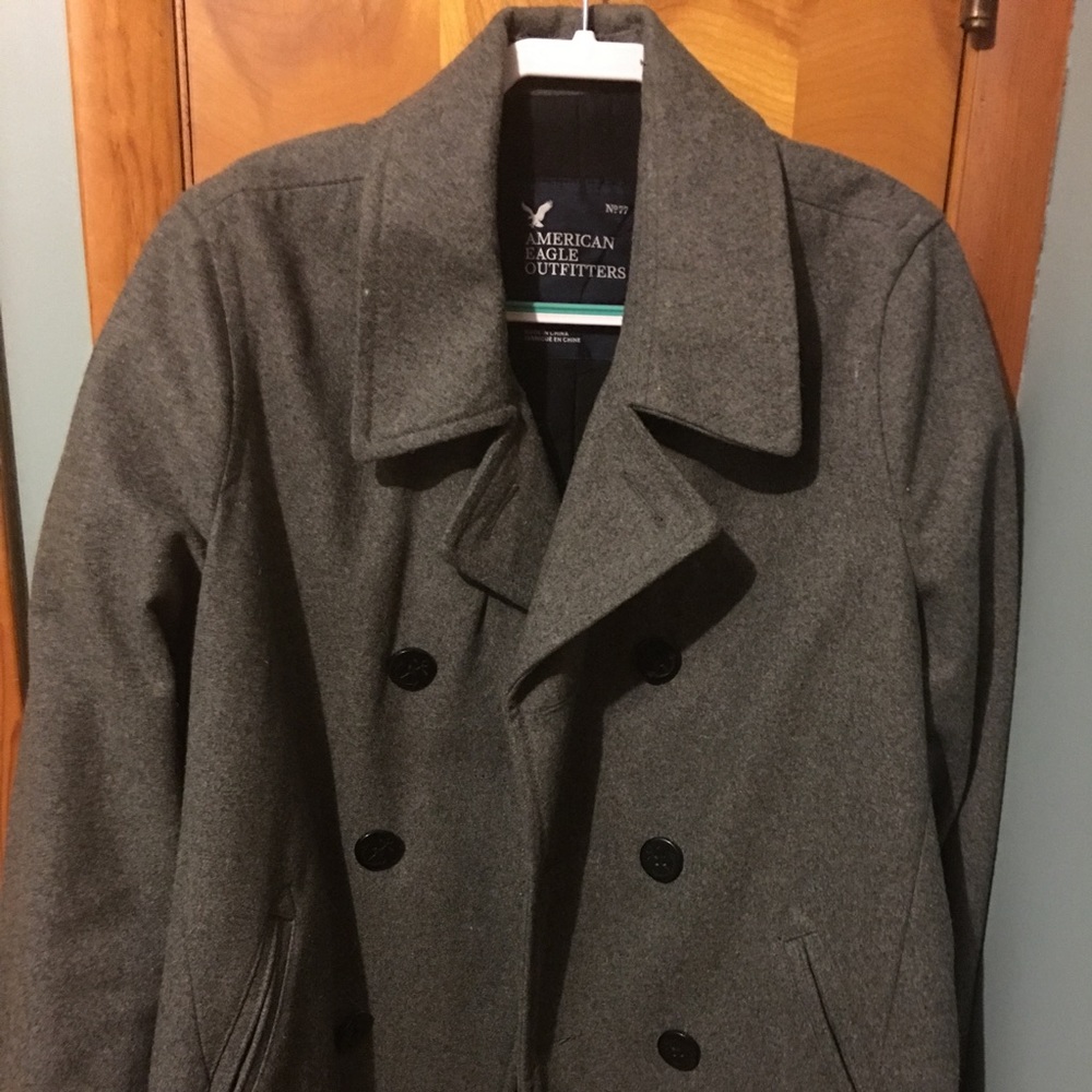 Men's American Eagle Grey Peacoat. Large and tall.