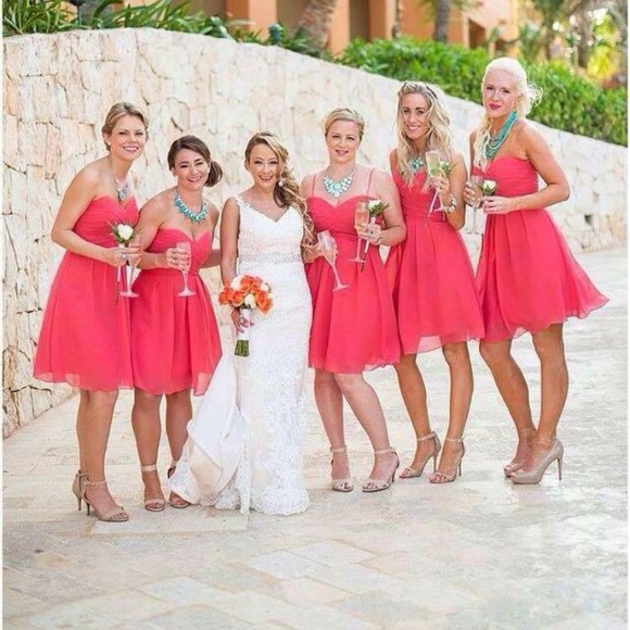 Short Coral chiffon bridesmaid dress - Picture 2 of 5
