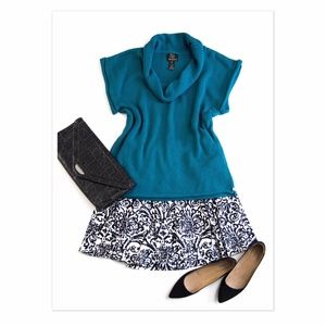 Pure Handknit Teal Cowl Neck Sweater XS