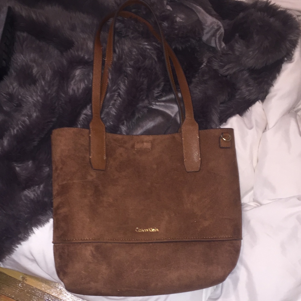 Calvin Klein brown suede purse w matching clutch