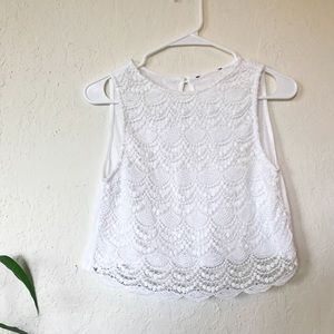 White lace cropped tank top.