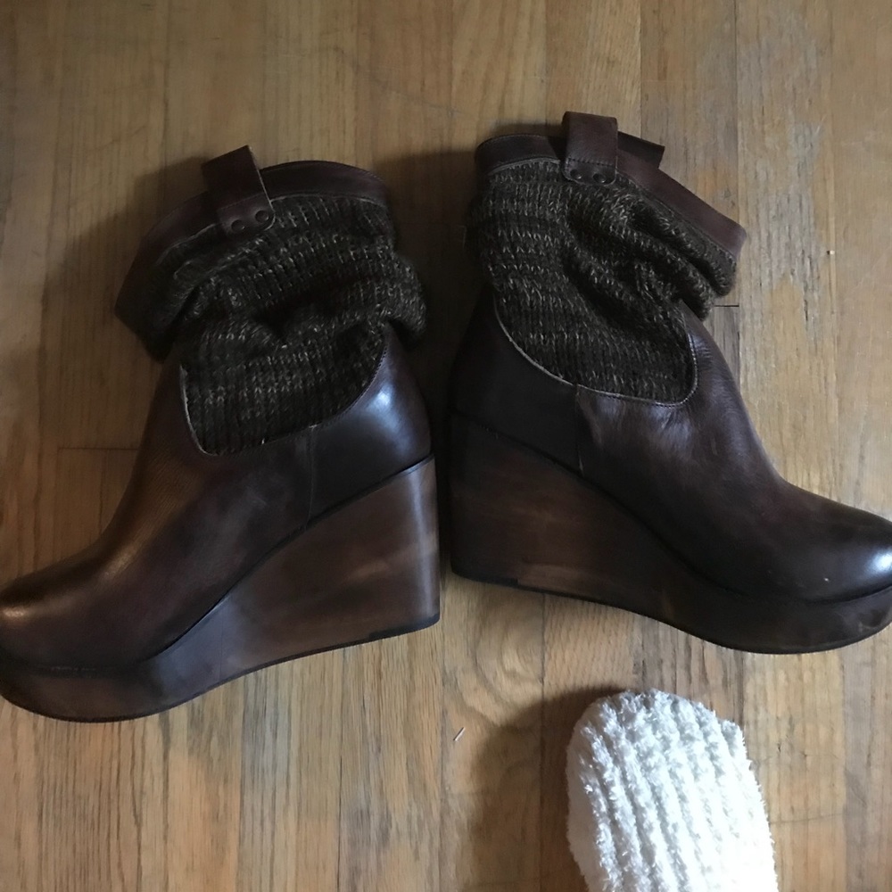 Bed Stu brown leather wedge platform boots 9M