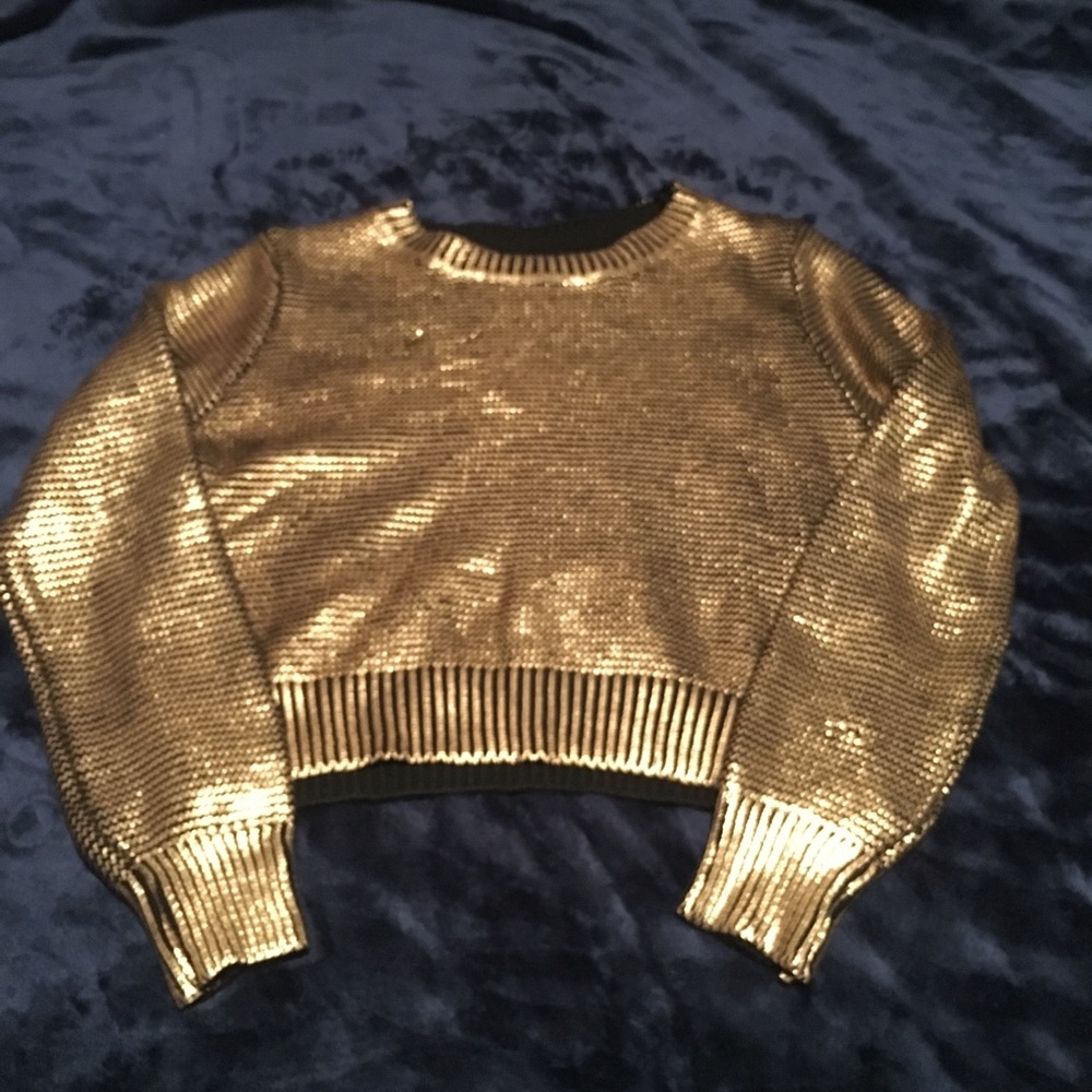 Gold and Black Cropped Sweater