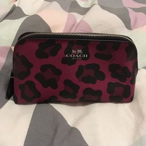 New Leather Coach Magenta Purple Leopard Pouch
