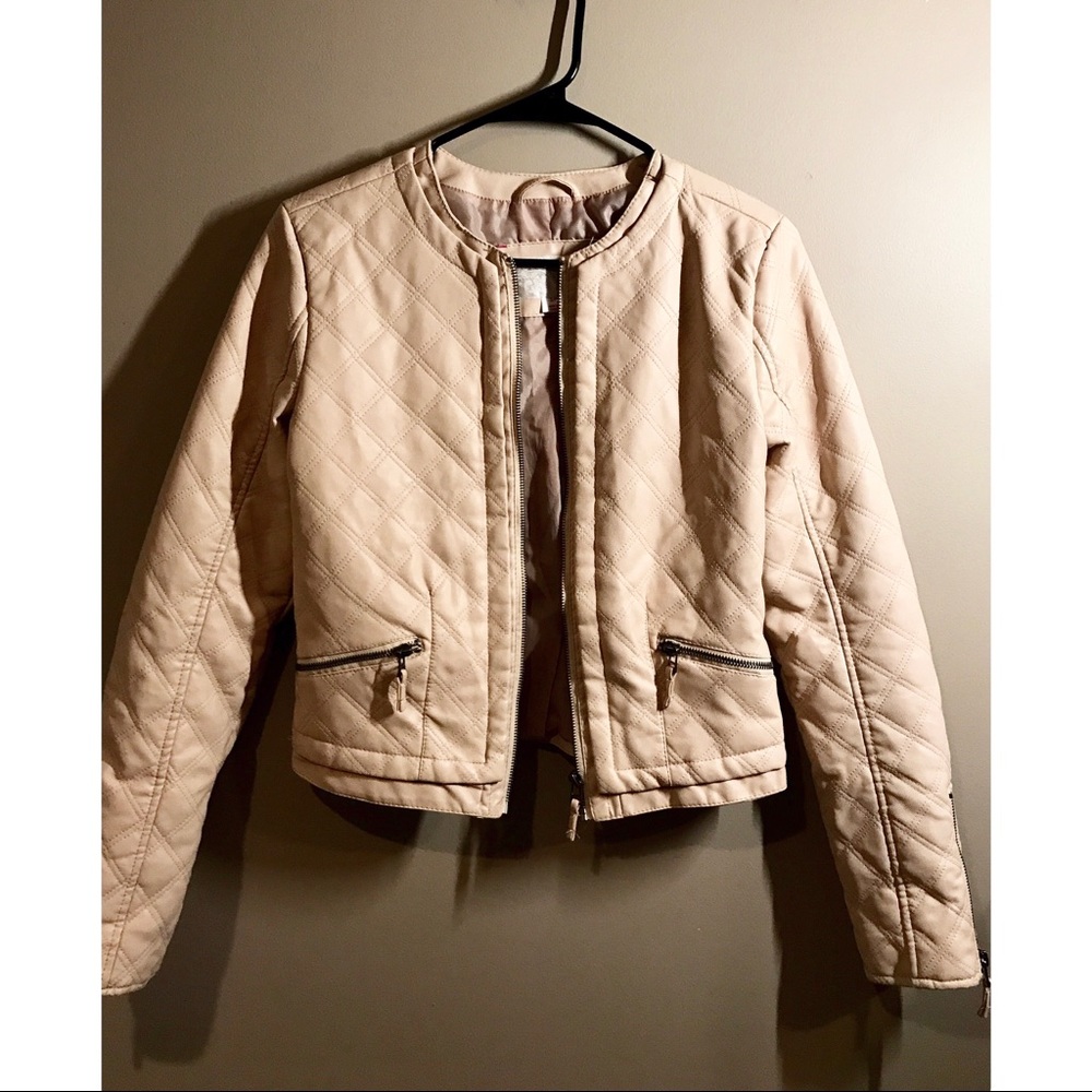 Blush Pink/Cream Faux Leather Jacket