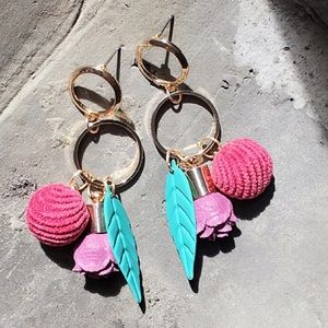 Elegant gold tone Corduroy Ball rose Drop Earrings