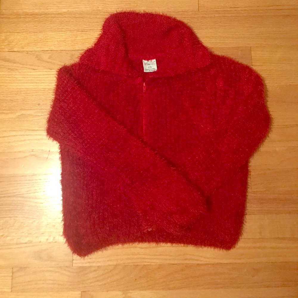 Ruby Red Zip Fuzzy Sweater