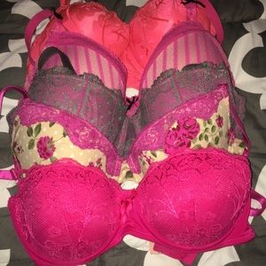 Assorted pink and pattern bras