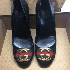 Leather Gold-tone Gg Logo Round-toe 39 Black