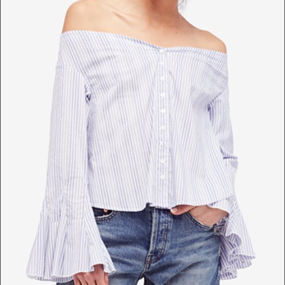Free people off the shoulder bell sleeve top.