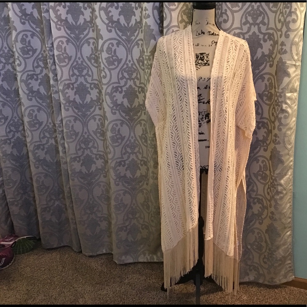 Lush brand long Lacey peach kimono with fringe