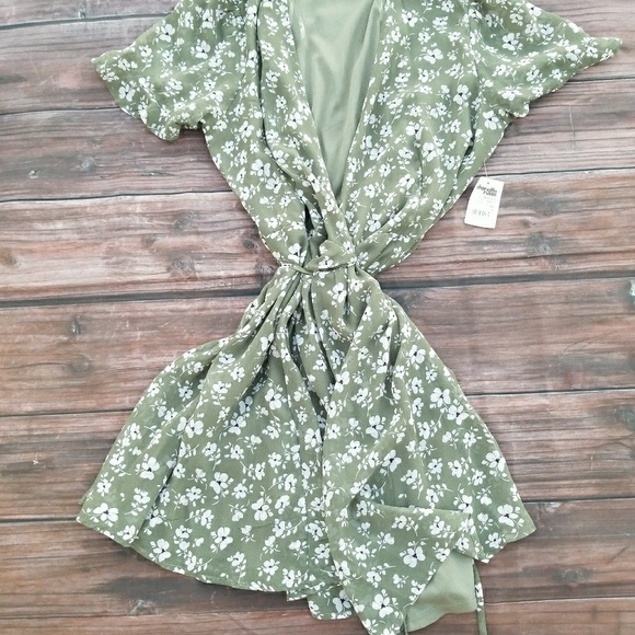 green chiffon wrap dress