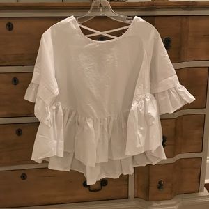 White Crisscross Back Ruffle Top