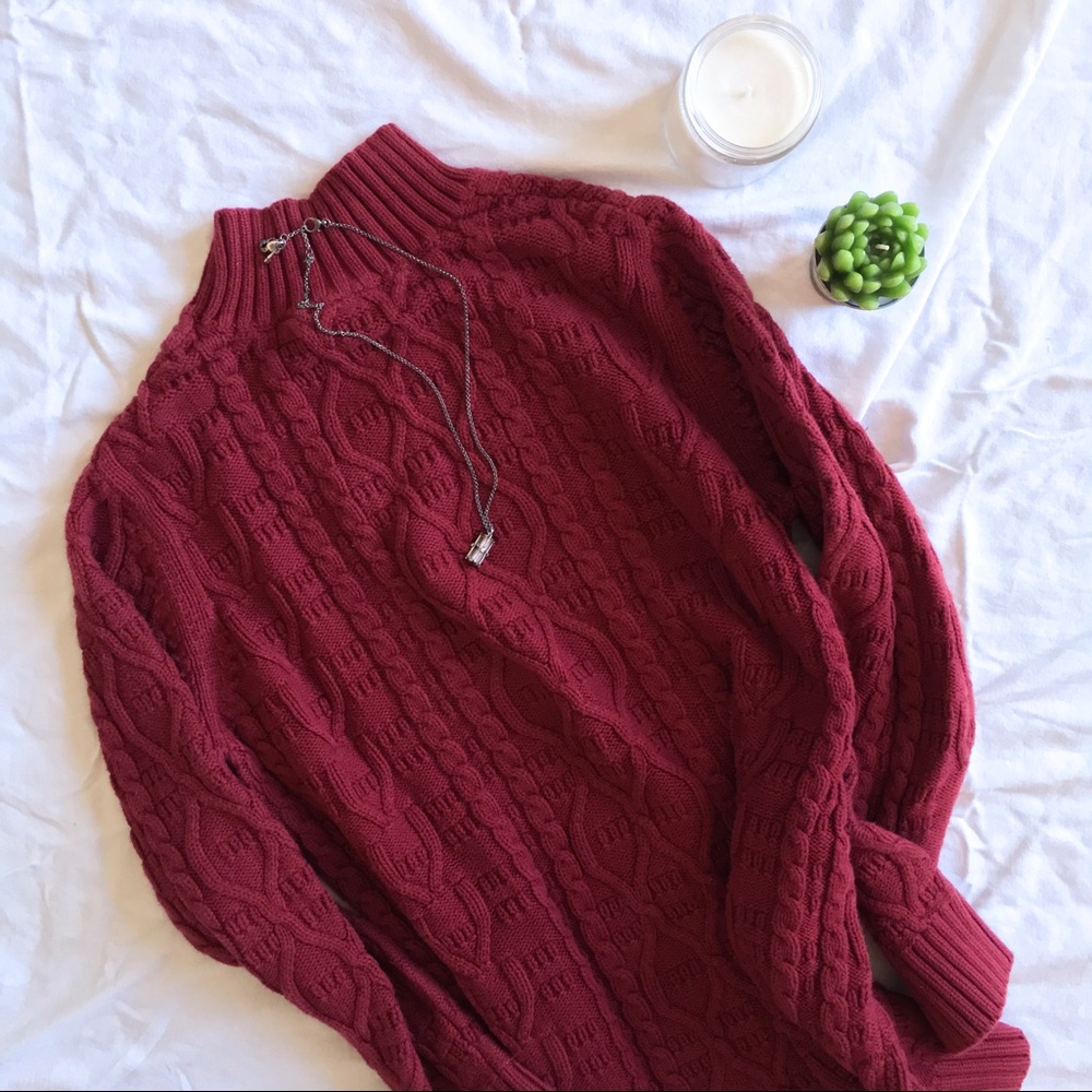 Nordstrom Long Red Cableknit Sweater