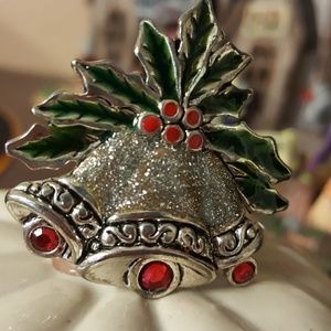 Vntg Christmas Bell Rhinstone  Brooch