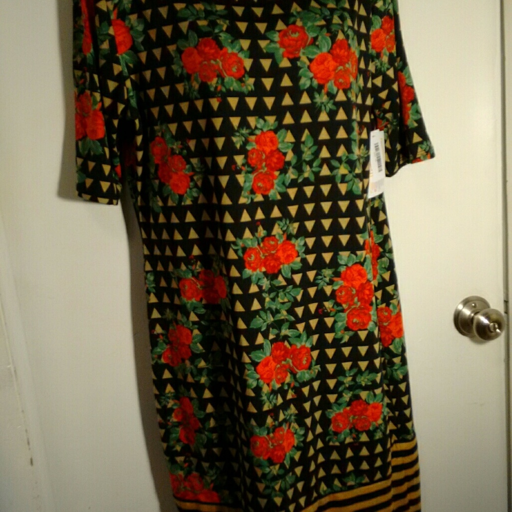 Lula Roe XL Floral Print Stripe Dress