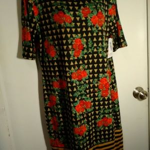 Lula Roe XL Floral Print Stripe Dress