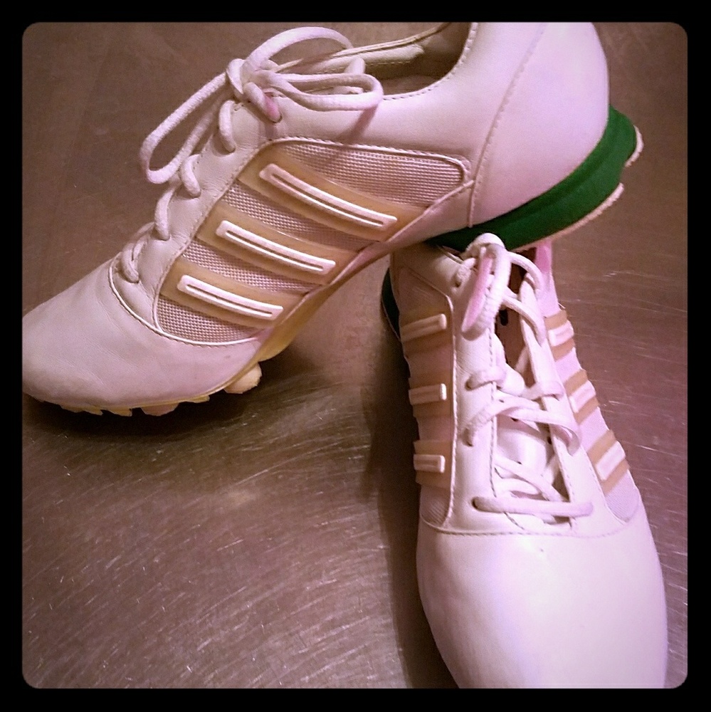 Y-3 Women's White/Green Leather Cleats 6.5