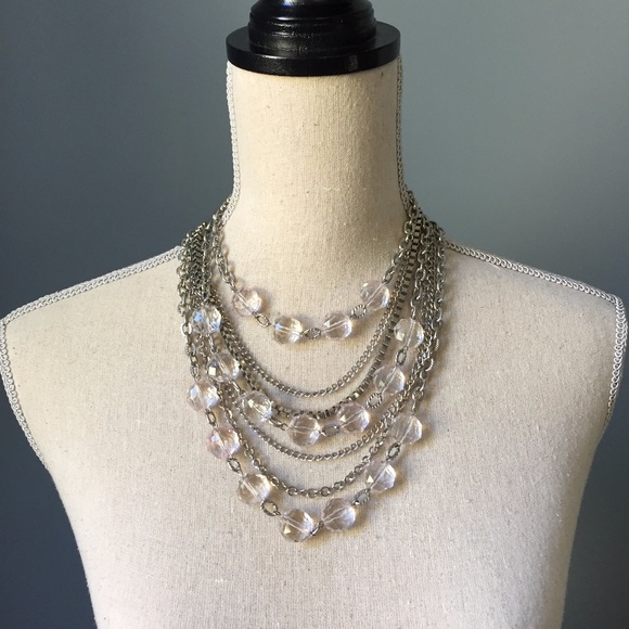 Silver-Tone Layered Chain & Clear Beaded Necklace - Picture 7 of 8