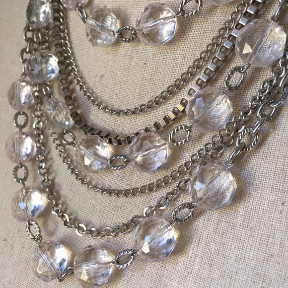 Silver-Tone Layered Chain & Clear Beaded Necklace - Picture 3 of 8