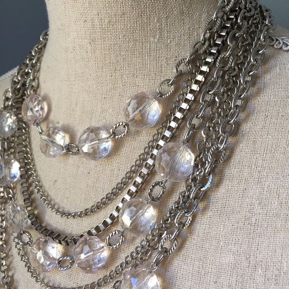 Silver-Tone Layered Chain & Clear Beaded Necklace - Picture 4 of 8