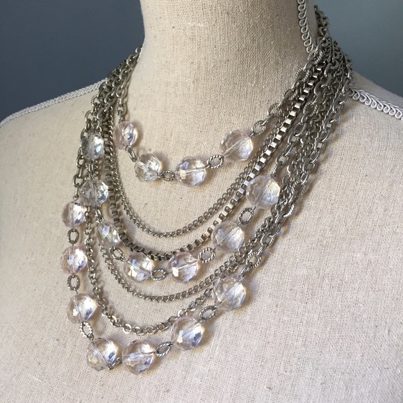 Silver-Tone Layered Chain & Clear Beaded Necklace - Picture 2 of 8
