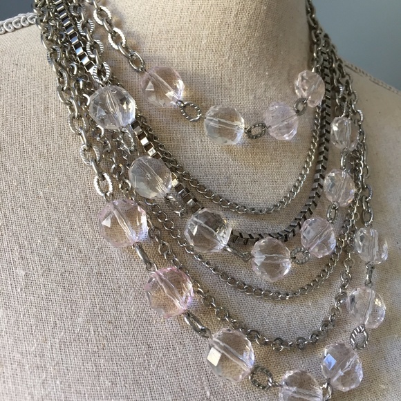 Silver-Tone Layered Chain & Clear Beaded Necklace - Picture 5 of 8