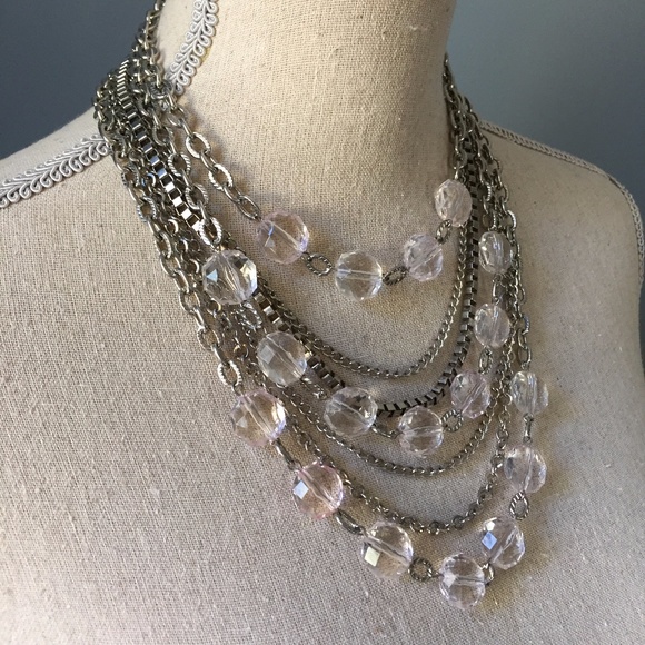 Silver-Tone Layered Chain & Clear Beaded Necklace - Picture 6 of 8