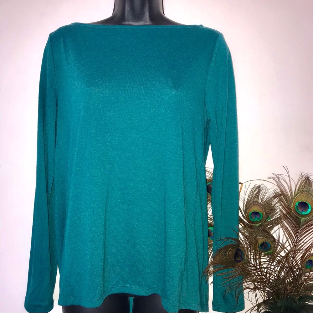 Ann Taylor Teal Sheer Back Long Sleeve Top