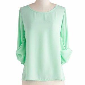 Modcloth Mine Mint Green Bow Back Blouse