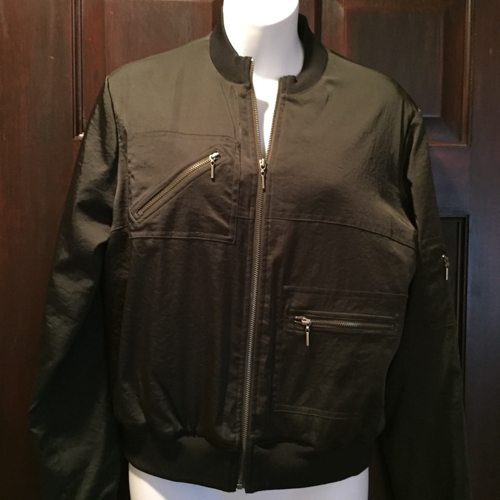 Yansi Fugel LS Olive Brown silky Zip jacket Sz Med