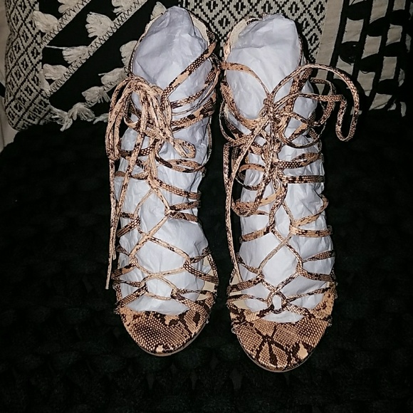 JustFab Snake Print Lace Up Heels - Picture 1 of 4