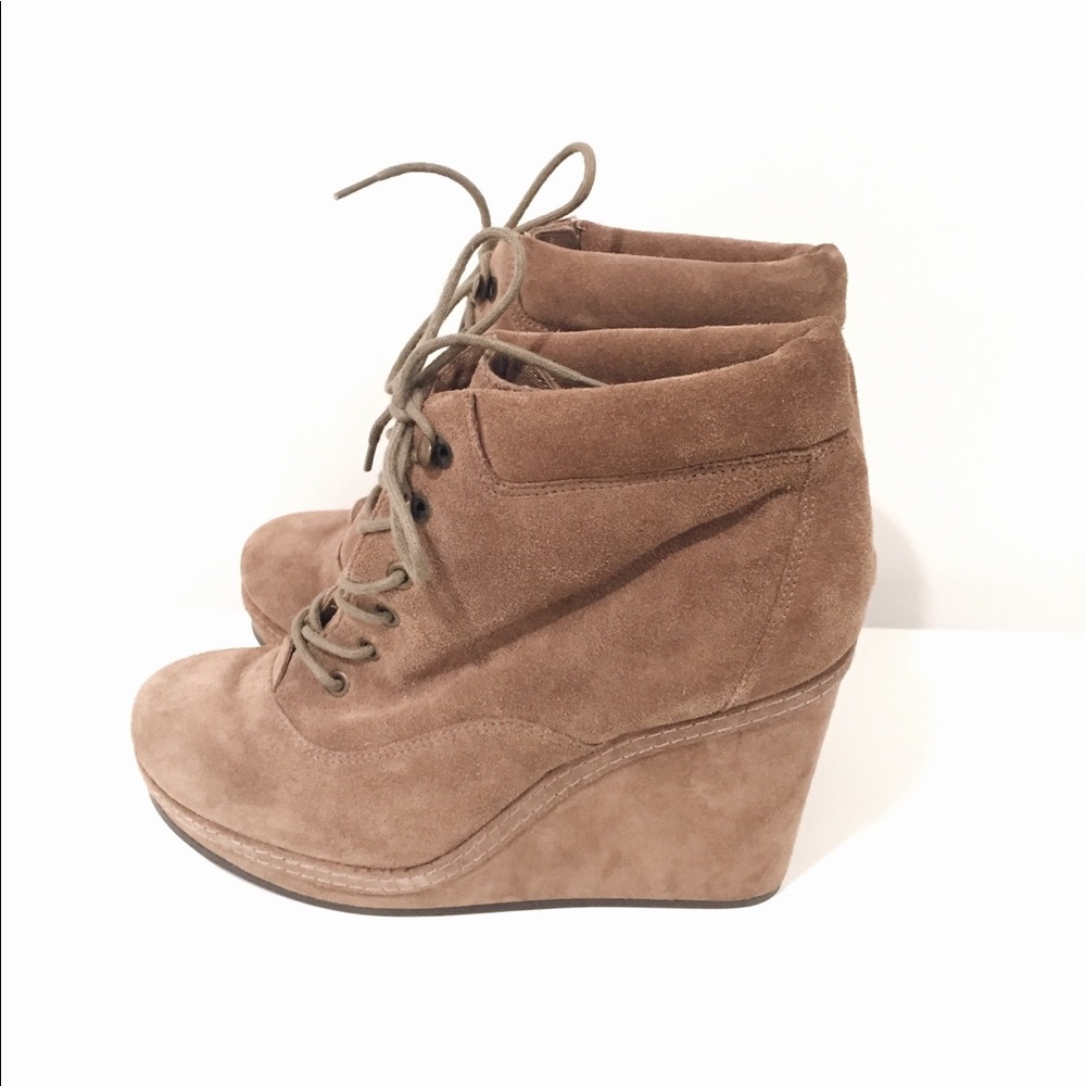 Beige wedge boots