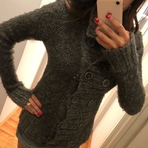 Charcoal grey, cozy double breasted style sweater